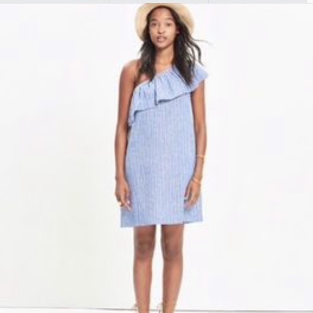 Madewell XS Striped One Shoulder Dress w/Pockets